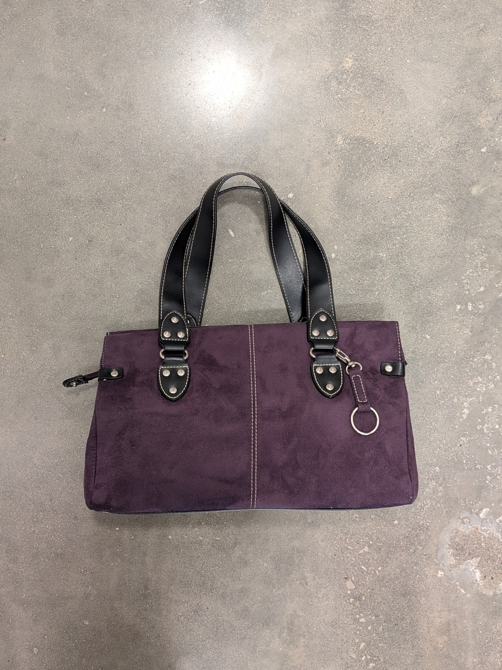 St. John's Bay Plum Suede Tote with Black Leather Handles